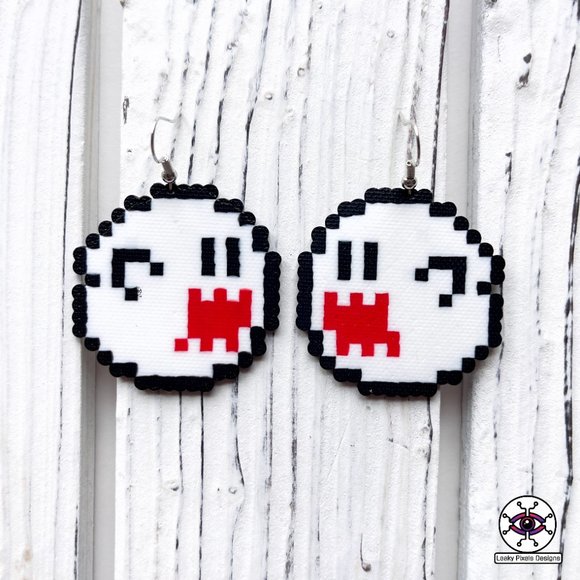 Halloween Perler Earrings | Mario Boo Ghost | Pumpkin | Black Cat | Black Widow - Picture 5 of 14